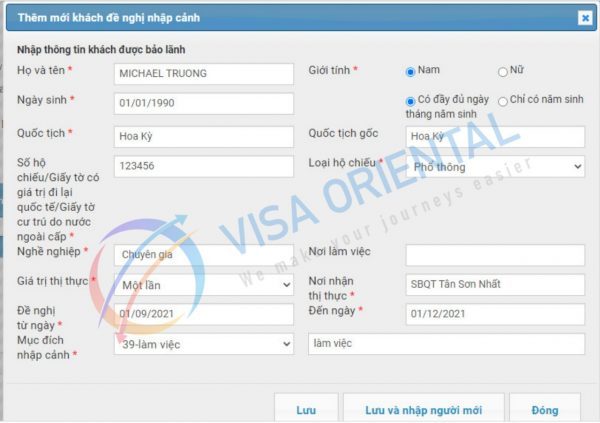 Điền thông tin người nước ngoài - Form NA2 online