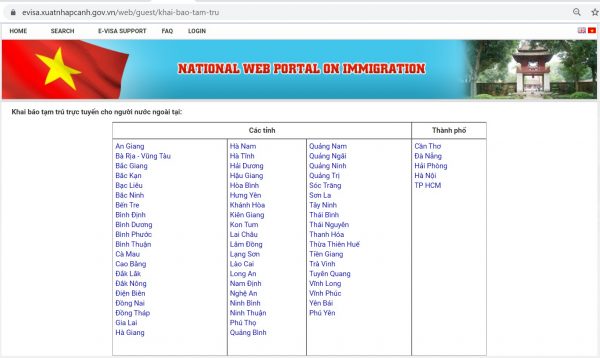 Truy cập trang khai báo tạm trú cho người nước ngoài qua mạng