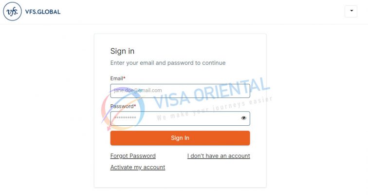 Truy cập vào đường link Đặt lịch hẹn - vfsglobal