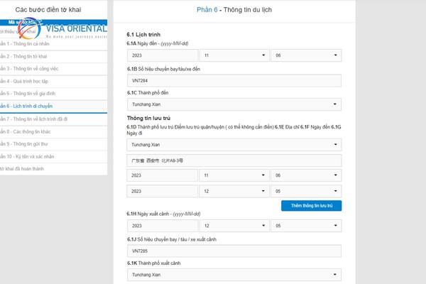 Điền chi tiết phần 6 về thông tin du lịch
