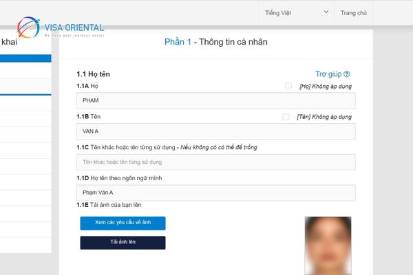 Phần 1 điền thông tin cá nhân