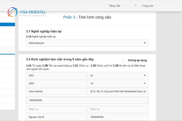 Phần 3 điền tình hình công việc