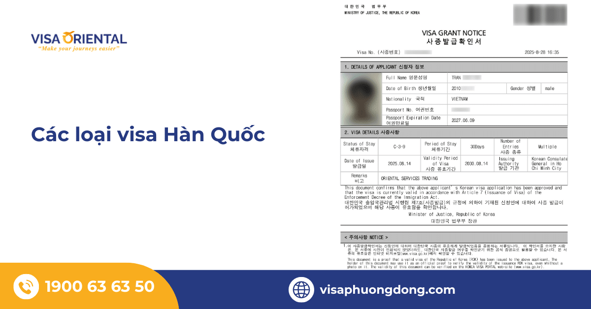 Các loại visa Hàn Quốc