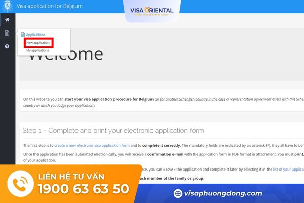 Chọn "New application" để tạo đơn mới