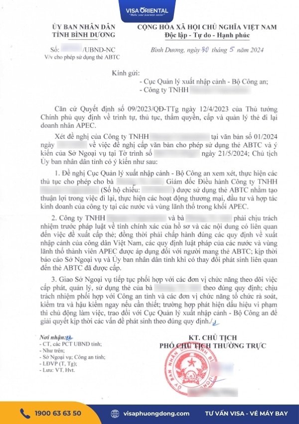 Công văn cho phép sử dụng thẻ APEC