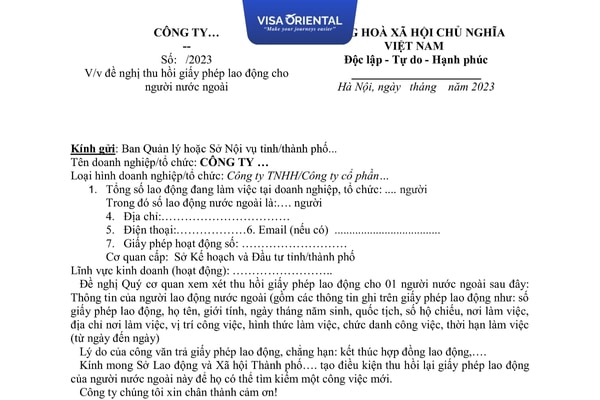 Công văn trả giấy phép lao động