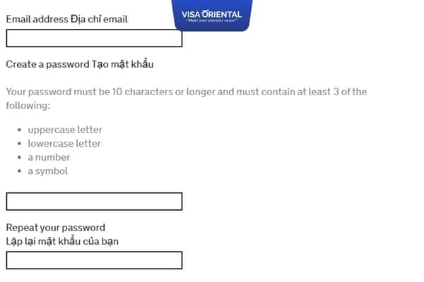 Đăng ký tài khoản điền mẫu đơn xin visa đi Anh