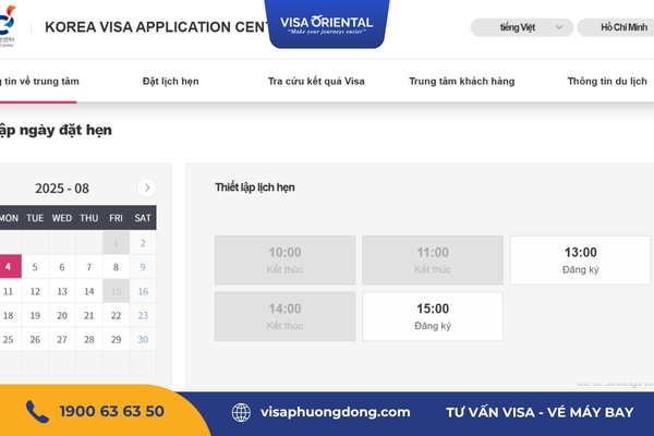 Đặt lịch hẹn xin visa Hàn Quốc