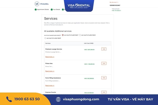 Dịch vụ bổ sung tại trung tâm VFS Global