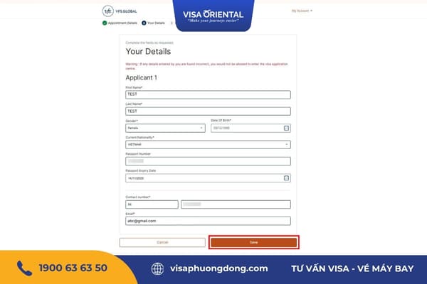 Điền tất cả các thông tin yêu cầu bắt buộc, sau đó chọn “Save”