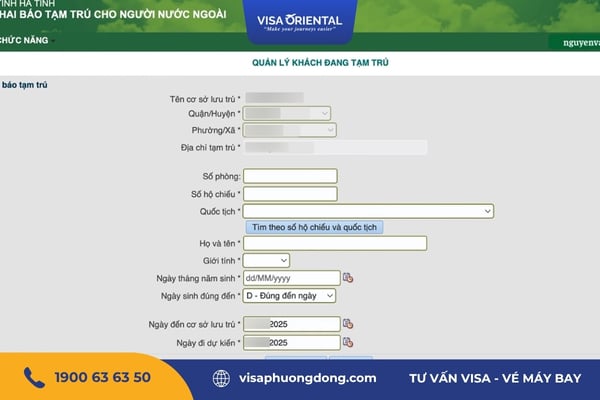 Điền mẫu đăng ký tạm trú cho người nước ngoài