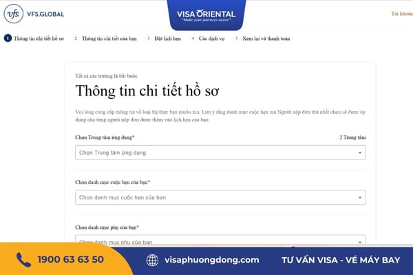 Điền thông tin hồ sơ đặt lịch hẹn xin visa Hà Lan