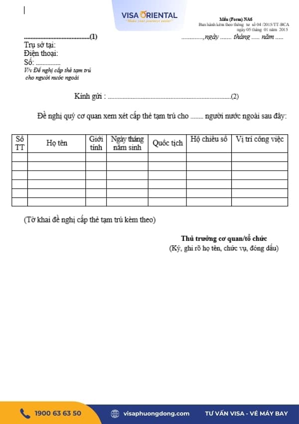Đơn xin cấp thẻ tạm trú cho người nước ngoài