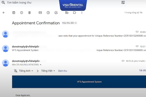 Email xác nhận đặt lịch hẹn visa Anh