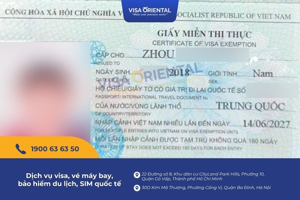 Giấy miễn thị thực cho người Trung Quốc