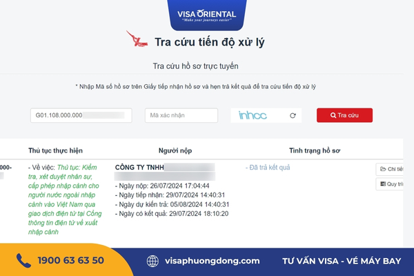 Kết quả tra cứu công văn nhập cảnh