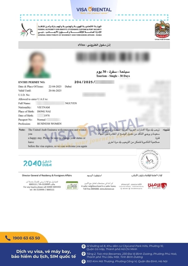 Kết quả visa Dubai