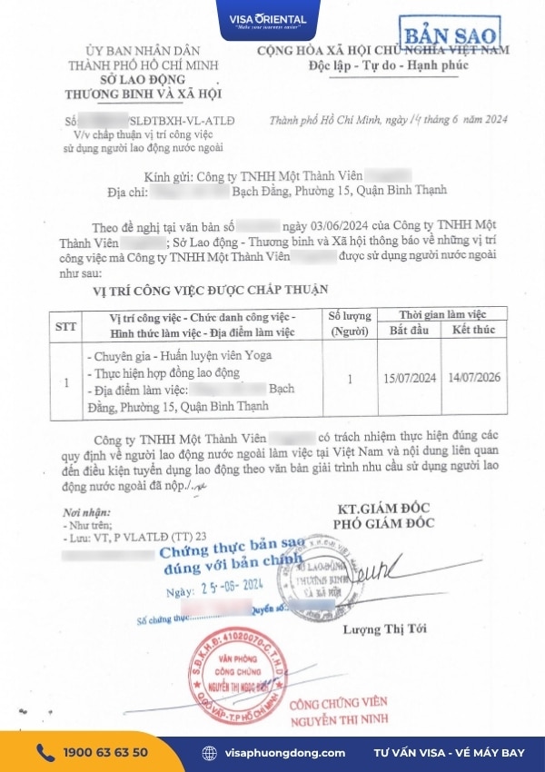 Mẫu công văn chấp thuận sử dụng lao động nước ngoài