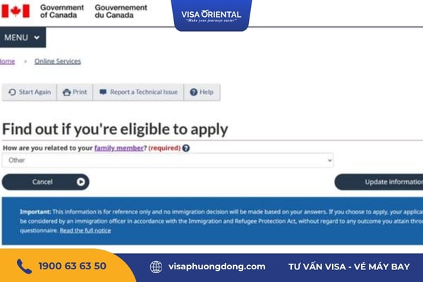 Nêu rõ mối quan hệ với người thân tại Canada