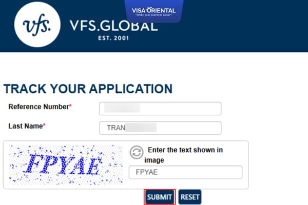Nhấn "Submit" và chờ hiển thị kết quả visa Anh