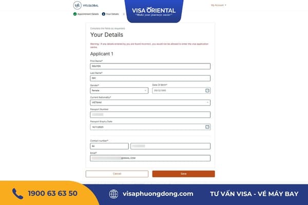 Nhập thông tin theo đúng với đơn khai