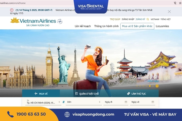 Truy cập website Vietnam Airlines